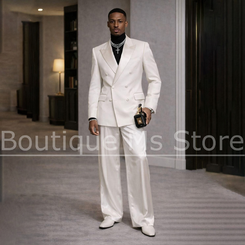 Men's White Satin Suit 2 Piece - Men Formal Wear Modern 评论和价格